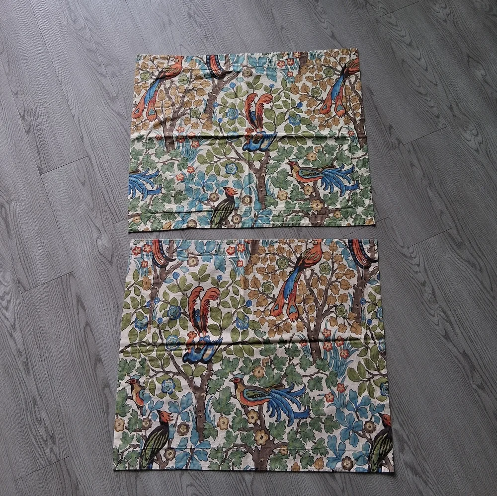 Pottery Barn Mayle Pillow Shams Birds Botanical Floral Set Of 2